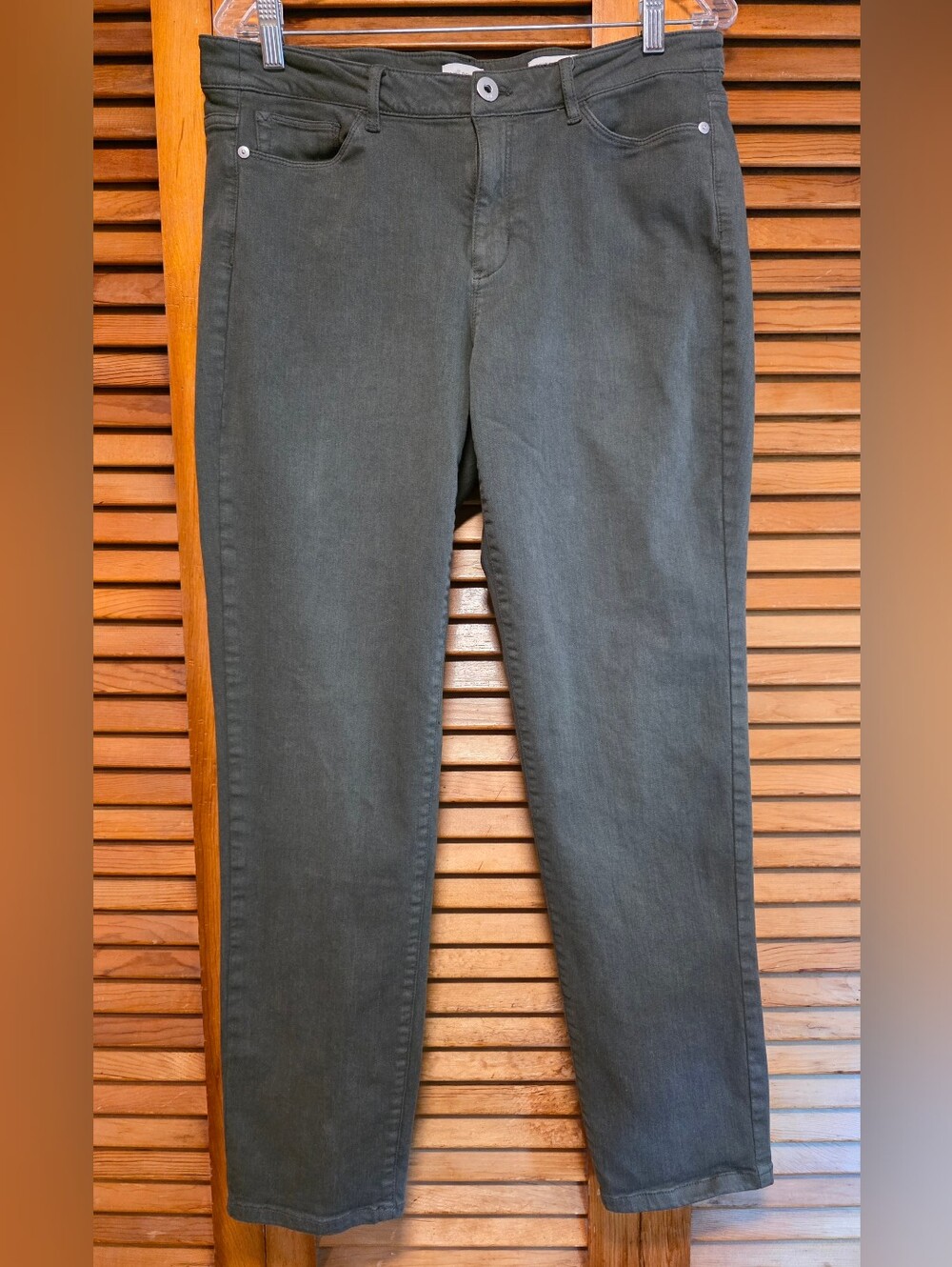 J. Jill Denim Boyfriend Jeans Size 12 Olive Green Straight Leg Ankle Stretch